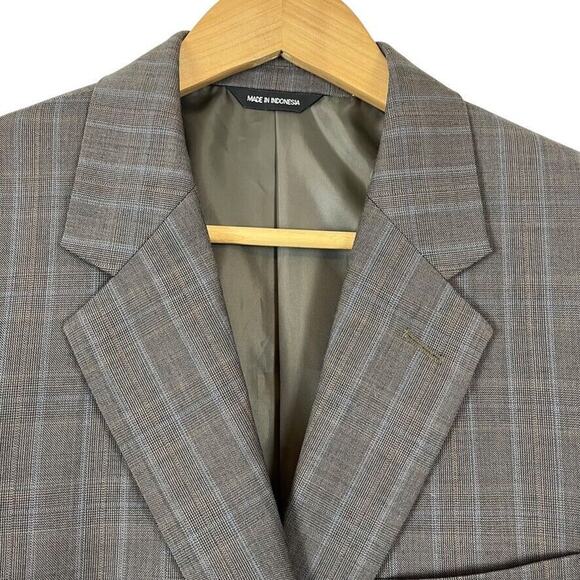 Bachrach 100% Wool Plaid Taupe Brown 2 Button Suit Jacket Blazer sz 42 Long 42L - Picture 7 of 16